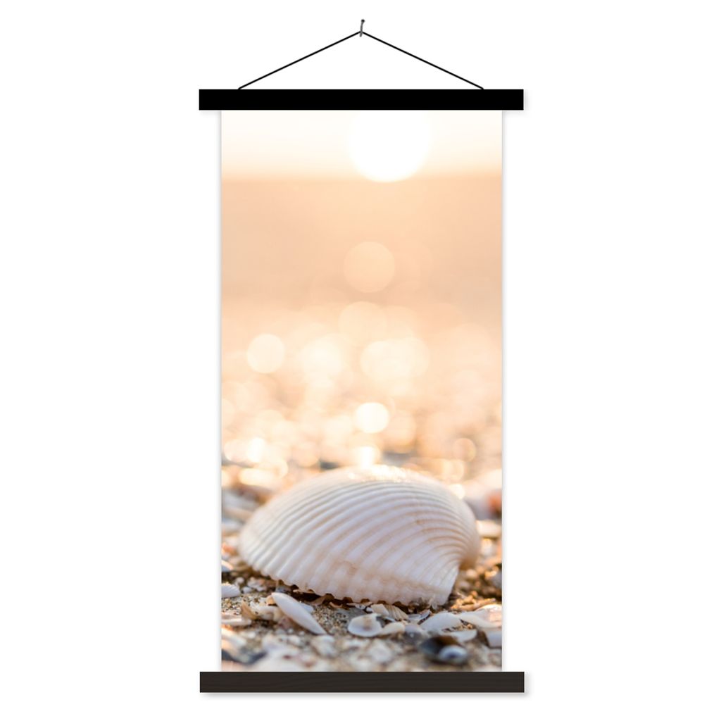 MuchoWow Textilposter Muscheln - Weiß - Strand - Sommer 90x180 cm mit schwarzem Rahmen - Dekoration Wohnzimmer