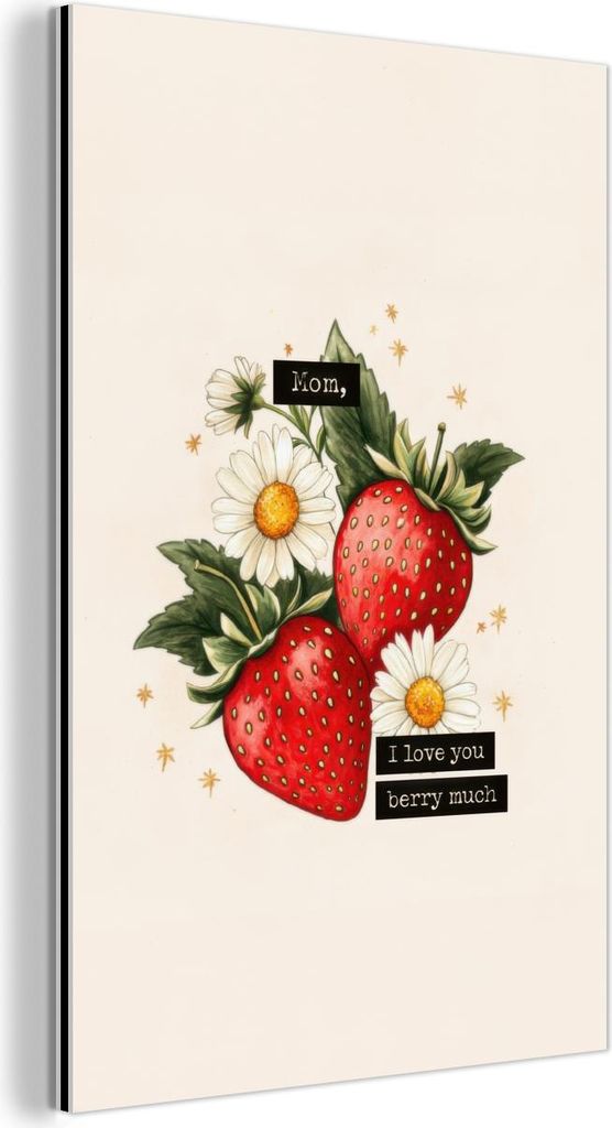 MuchoWow Wanddekoration Metall Metallbild Wandkunst 100x150 cm Erdbeeren - Gänseblümchen - Zitat - Sterne MuchoWow Aluminium Gemälde - Bild