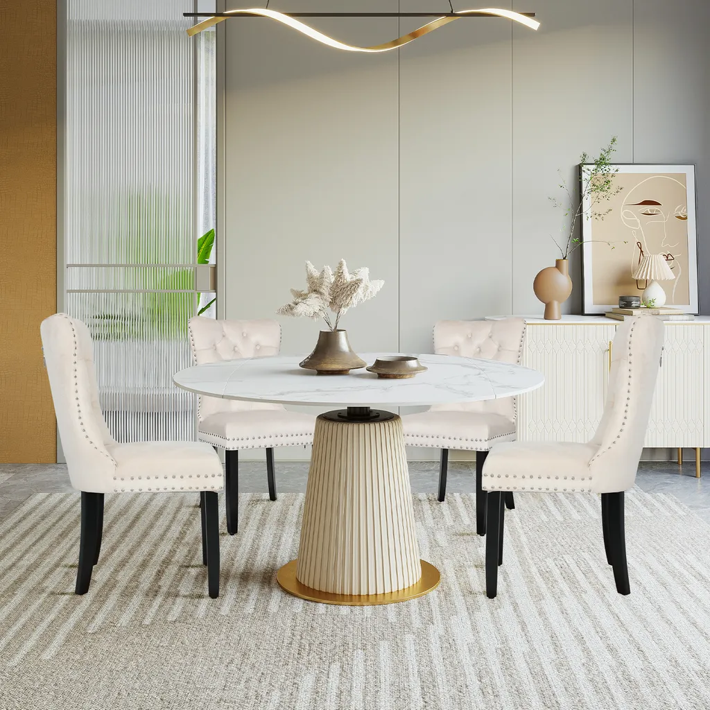 Chaise en Velours pour Table de Repas Beige Chic et Confortable x2