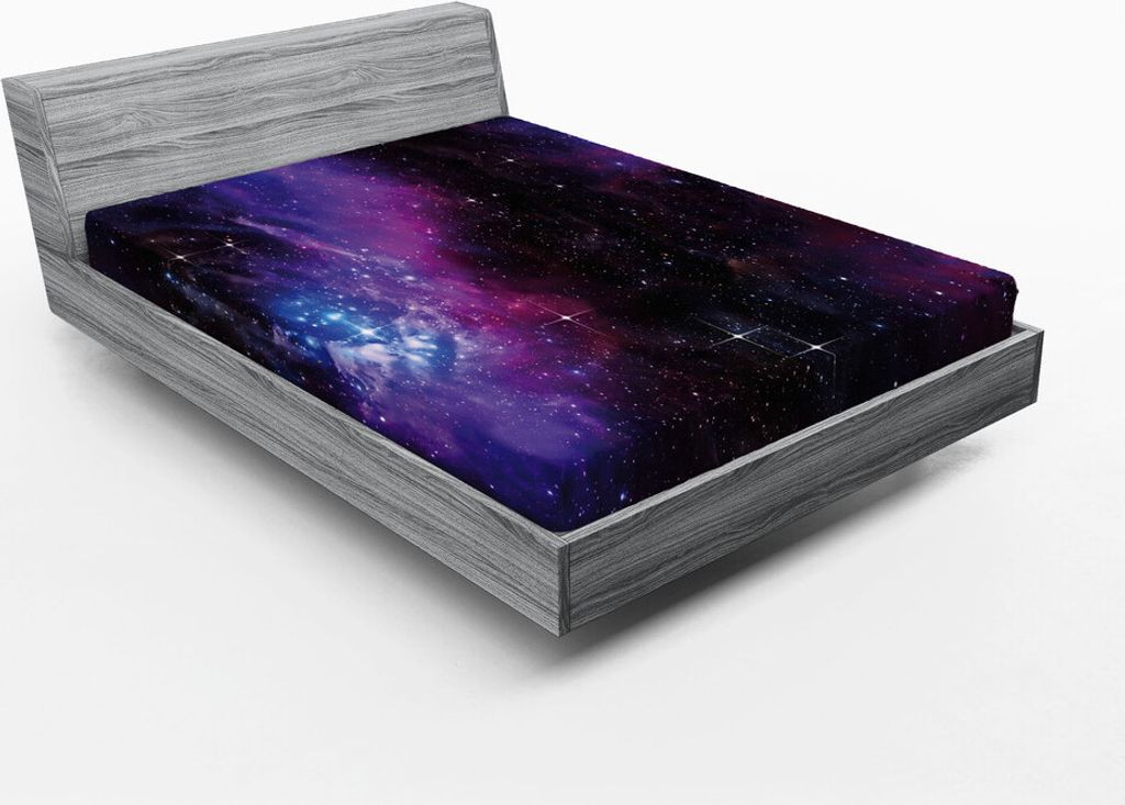 ABAKUHAUS Platz Spannbetttuch, Nebula Dunkel Galaxie mit Sternen und kosmischen Strahlen Astronomie, 135 x 190 cm, Magenta Blau