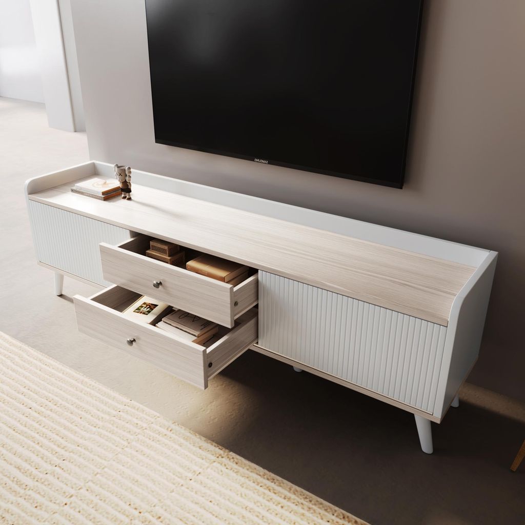 OKWISH Meuble TV Moderne avec 2 Tiroirs et Portes Image du produit 