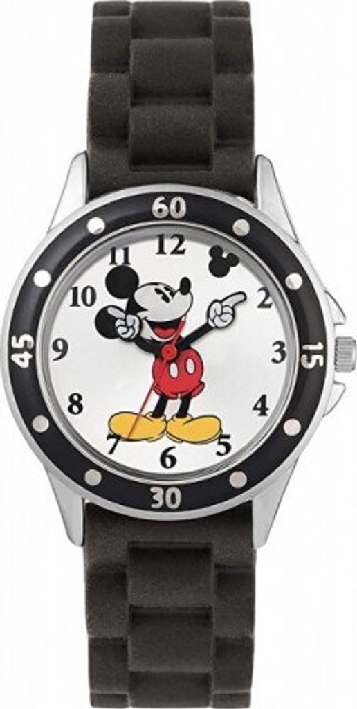 A close-up studio shot of a Disney Mickey Mouse watch.