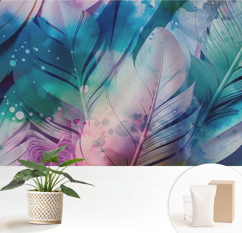 Fototapete - 152x104 cm - Tapete - Wandtapete - Wandbilder - Dekofolie - Tapete Folie - Wand - Dekoration - Wohnzimmer - Bunte Federn