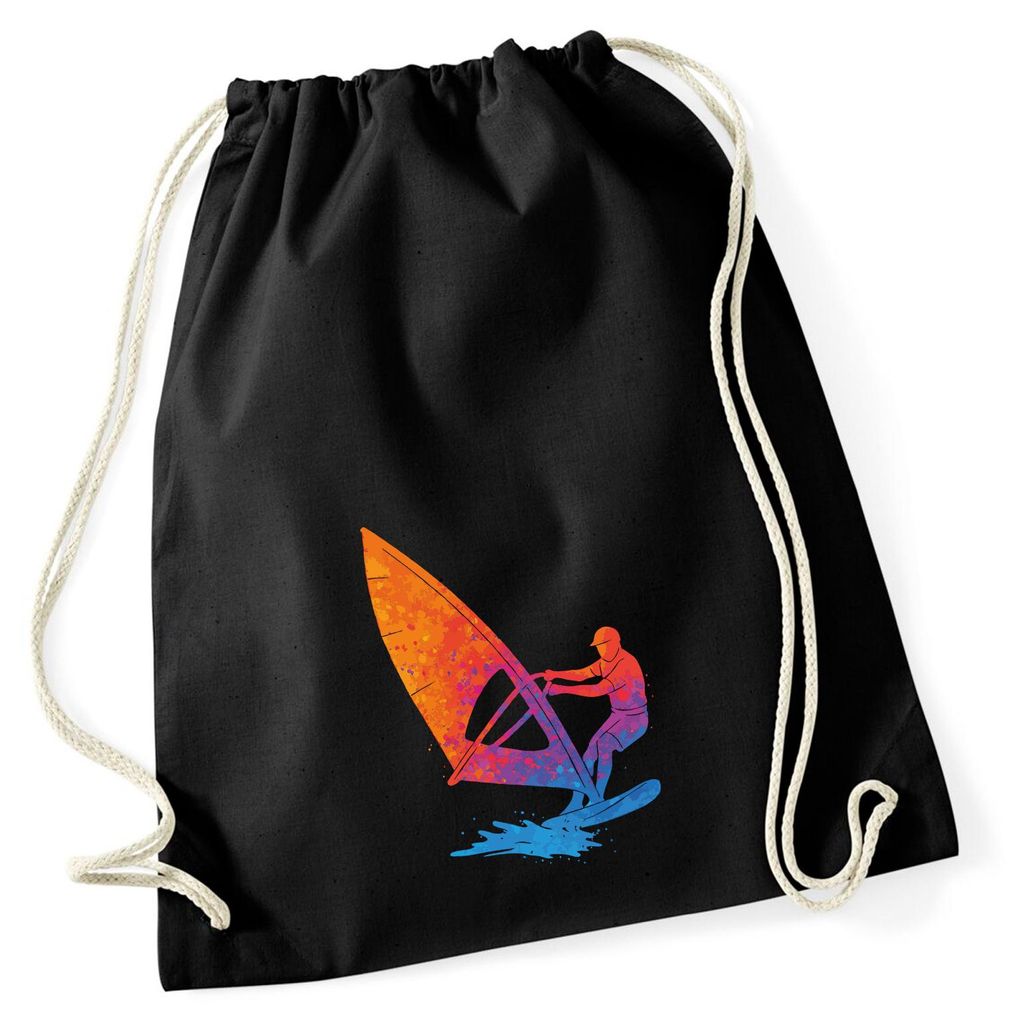 Huuraa Turnbeutel Windsurfen bunte Silhouette 12 Liter Black Baumwolle Rucksack Geschenkidee