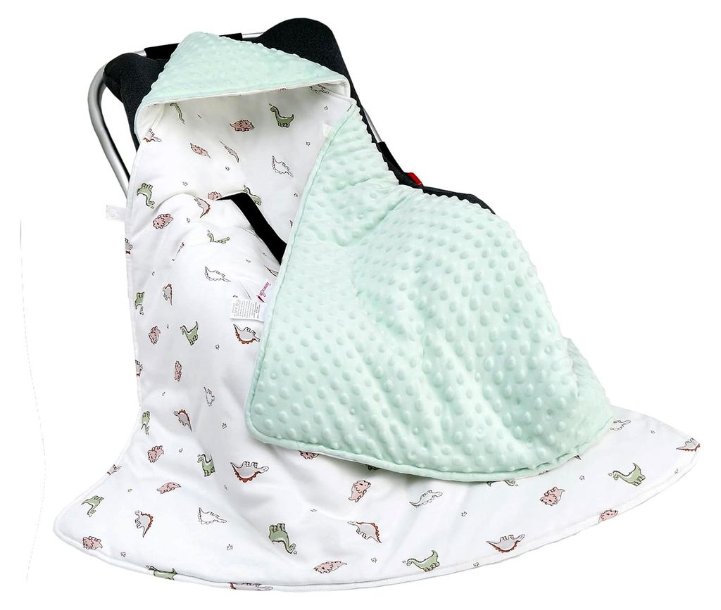 Einschlagdecke für Babys 100% Baumwolle, Universelle Decke für Babyschalen 90 x 90 cm, Herbst-Winter-Decke (Farbblock-Dinosaurier)