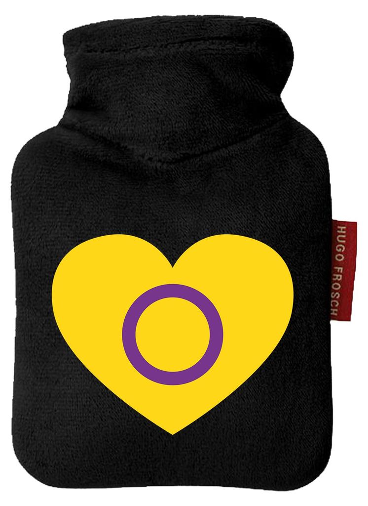 Huuraa Mini-Wärmflasche Intersex Pride Flagge LGBTQ Herz 0,2 Liter Black Mini Veloursbezug Taschenwärmer Geschenkidee