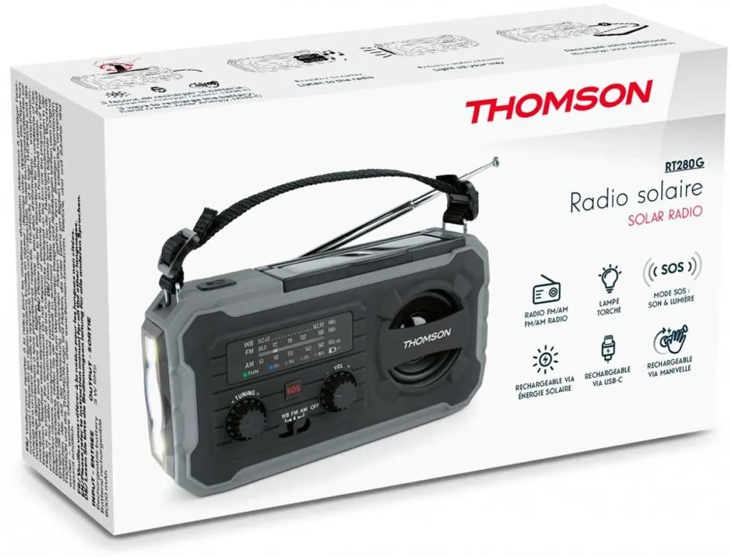 Lampe Solaire Thomson SOS avec Batterie 8000mAh et Radio AM/FM Design