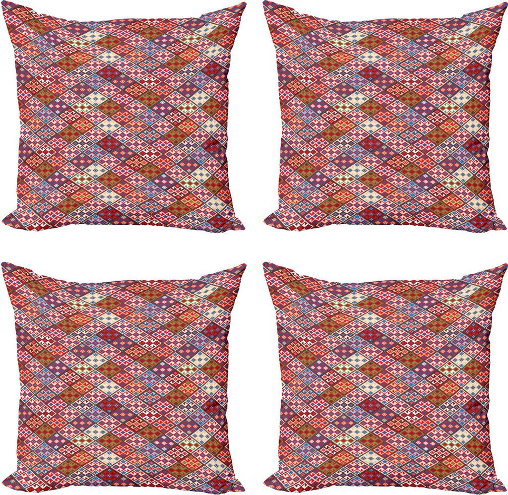 ABAKUHAUS Bunt Kissenbezug Set (4 Stück), Nomadic Rug Tribal, Moderner Doppelseitiger Digitaldruck, 50 cm x 50 cm, Mehrfarbig