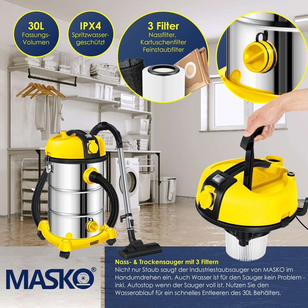 MASKO® Industriestaubsauger Staubsauger Nass Trocken Sauger Produktbild 5