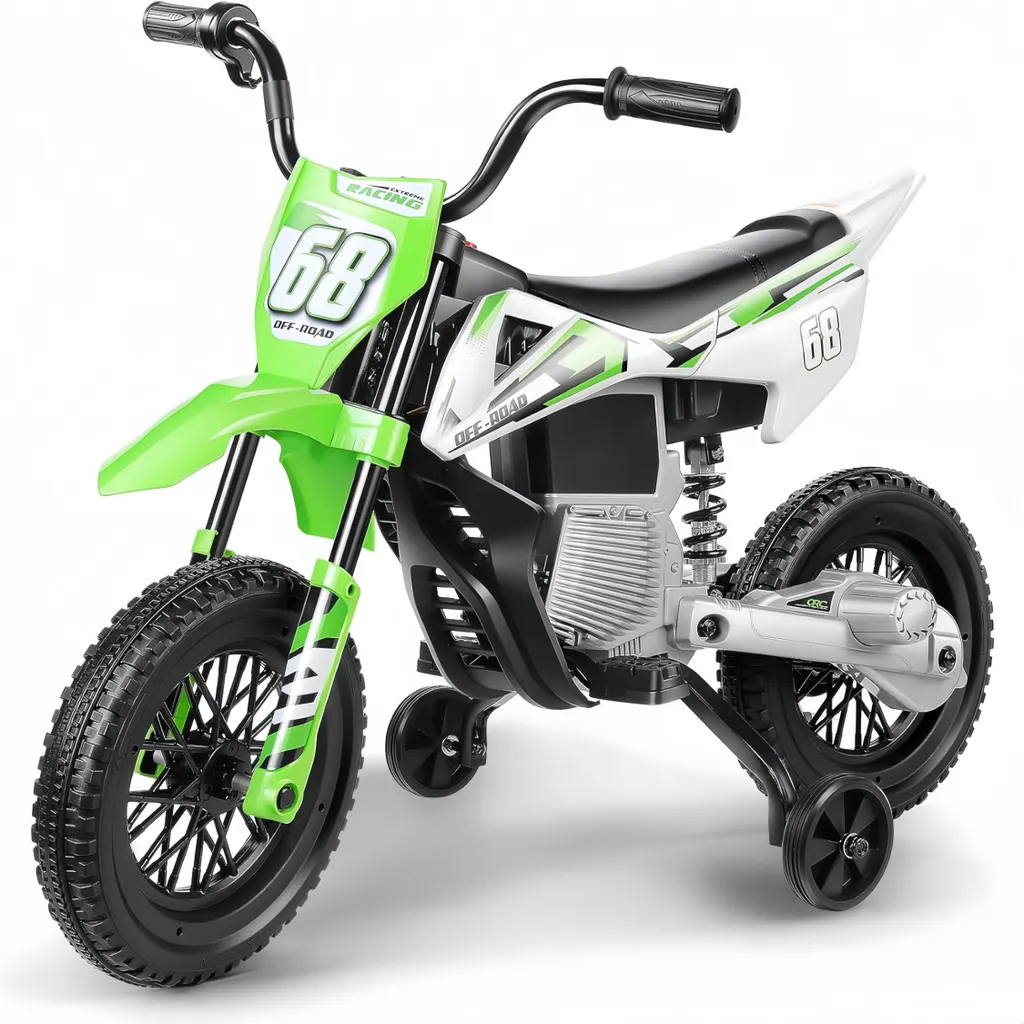 Véhicule électrique enfant 12V Moto de sport verte avec musique intégrée