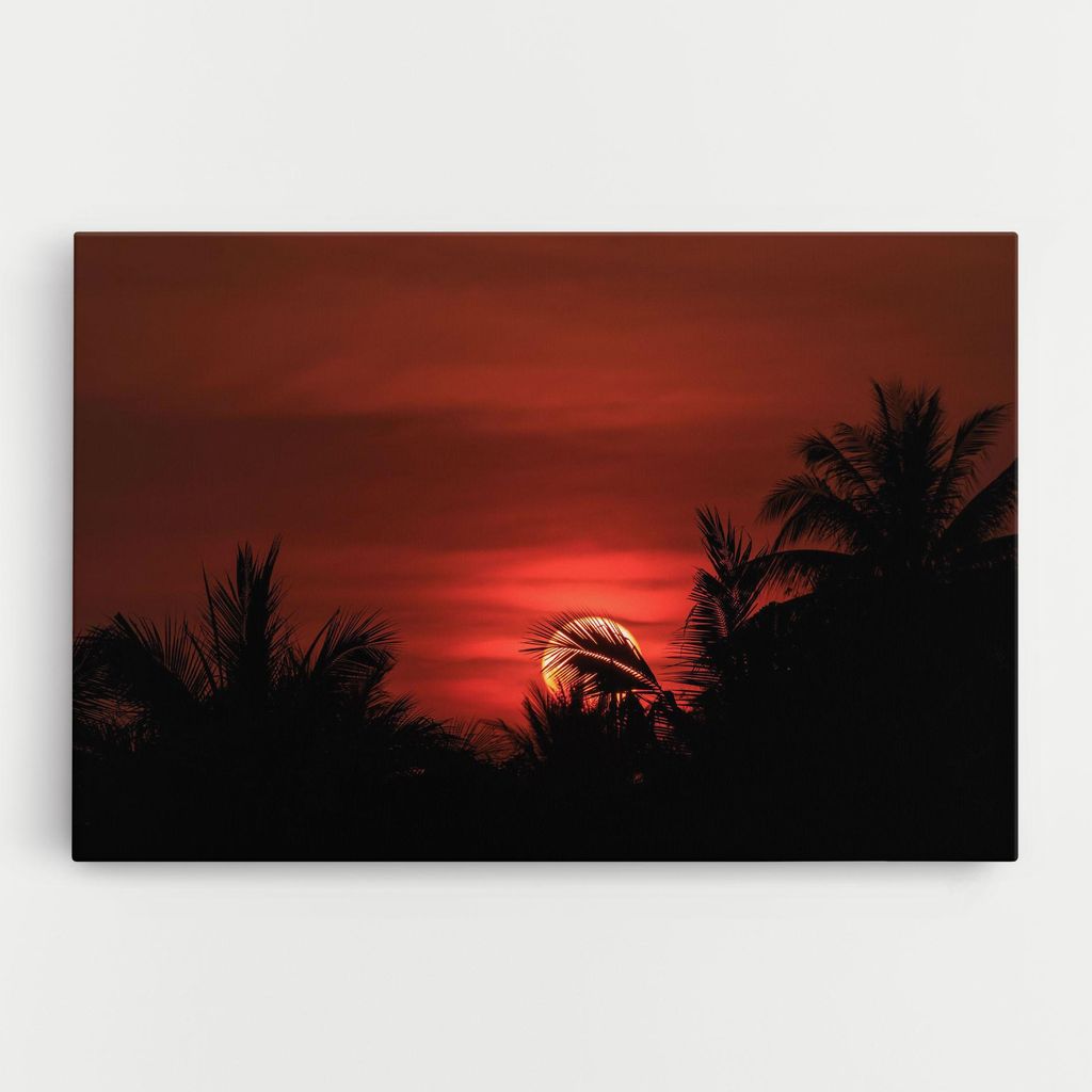 ARTHUB Leinwandbild 40x60 cm, Coconuts Tree Sunset | Wohnzimmerdekoration, Hängende Bilder, Wanddekoration, Heimdekoration, Landschaften, Sonnen...