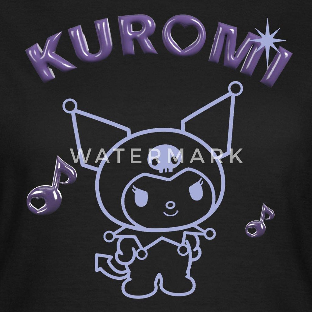 Spreadshirt Kuromi Outline Mit Chrome Schriftzug Frauen T-Shirt, S, Schwarz