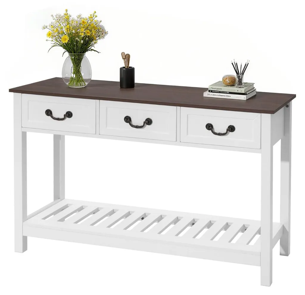 Bureau de style rustique 120 cm table d'entrée étroite bicolore bois