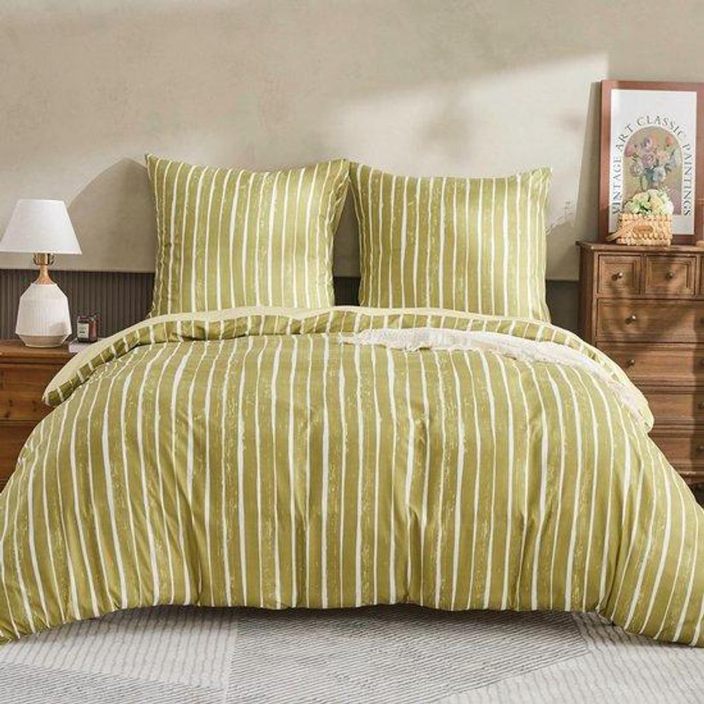 Unyqoos kühle und atmungsaktive Mikrofaser-Bettwäsche mit stylischen Streifen für saisonalen Komfort