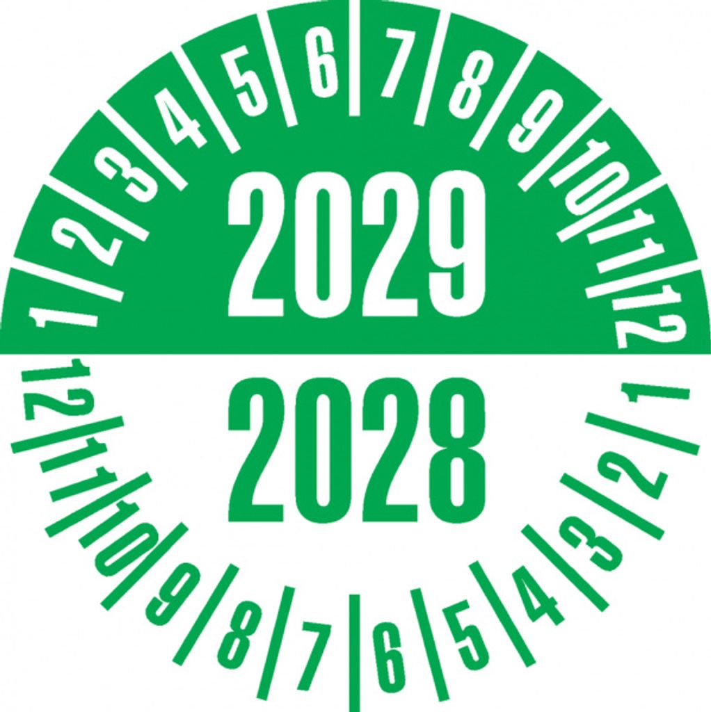 Dreifke Prüfplakette 2029/2028, weiß/grün, Dokumentenfolie, selbstklebend, Ø...
