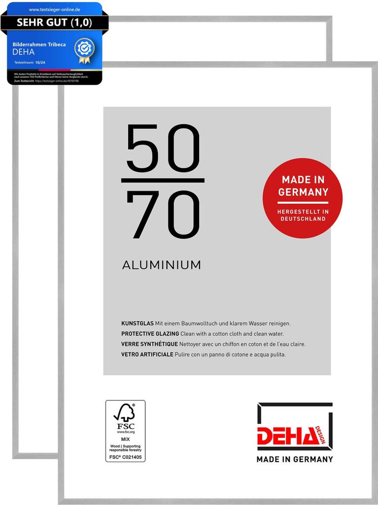 DEHA 2er SET Aluminium Bilderrahmen Tribeca, 50x70 cm, Struktur Silber Matt