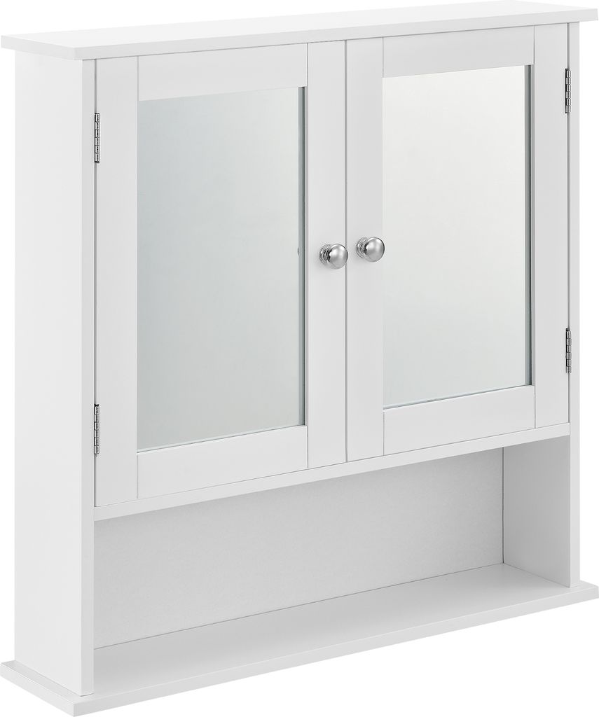 en.casa Badezimmerschrank Weiß - 58 x 56 x 13cm - Badschrank Schrank mit Spiegel