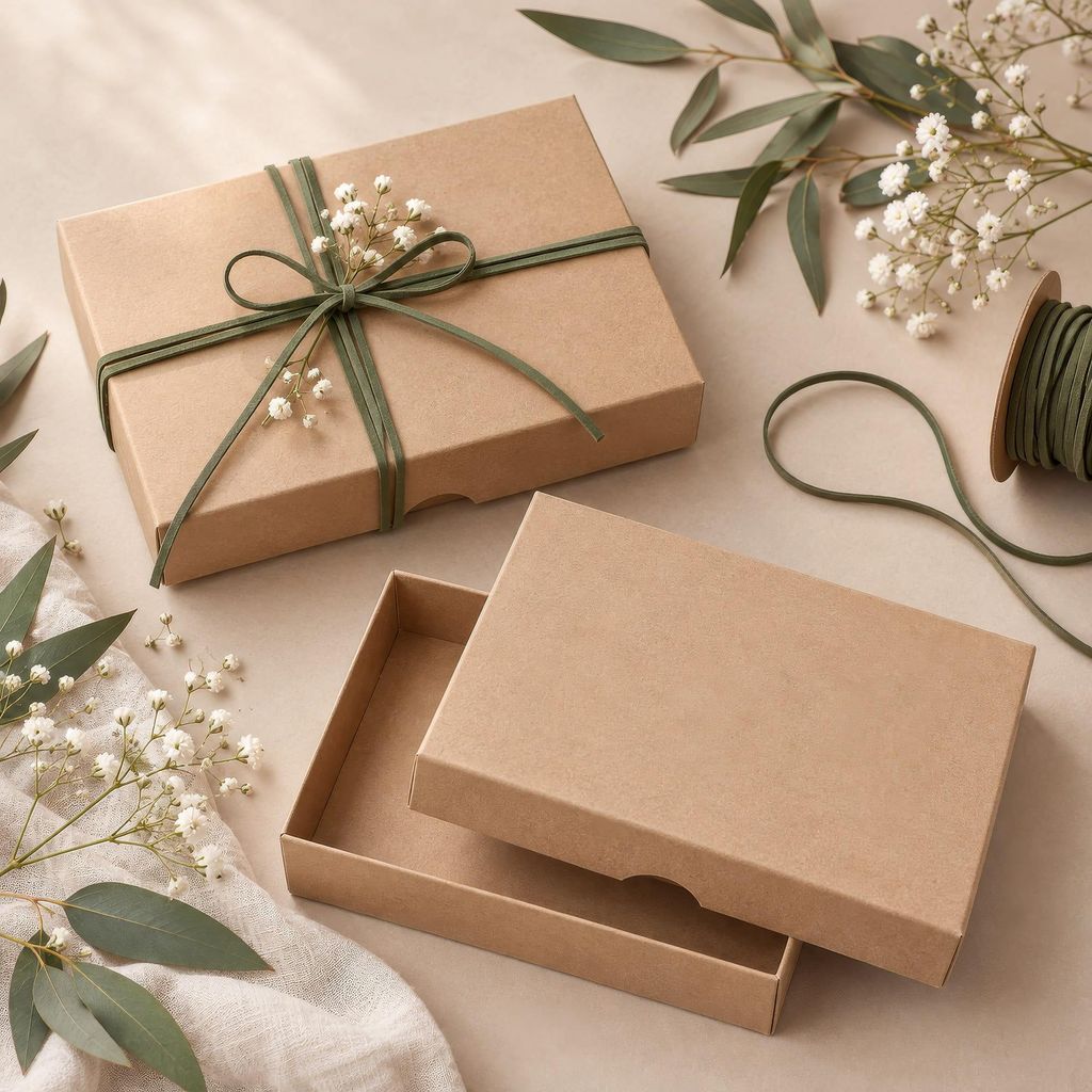Caja plegable de 13,6 x 18,6 x 2,5 cm, marrón, con tapa, Imagen del producto 