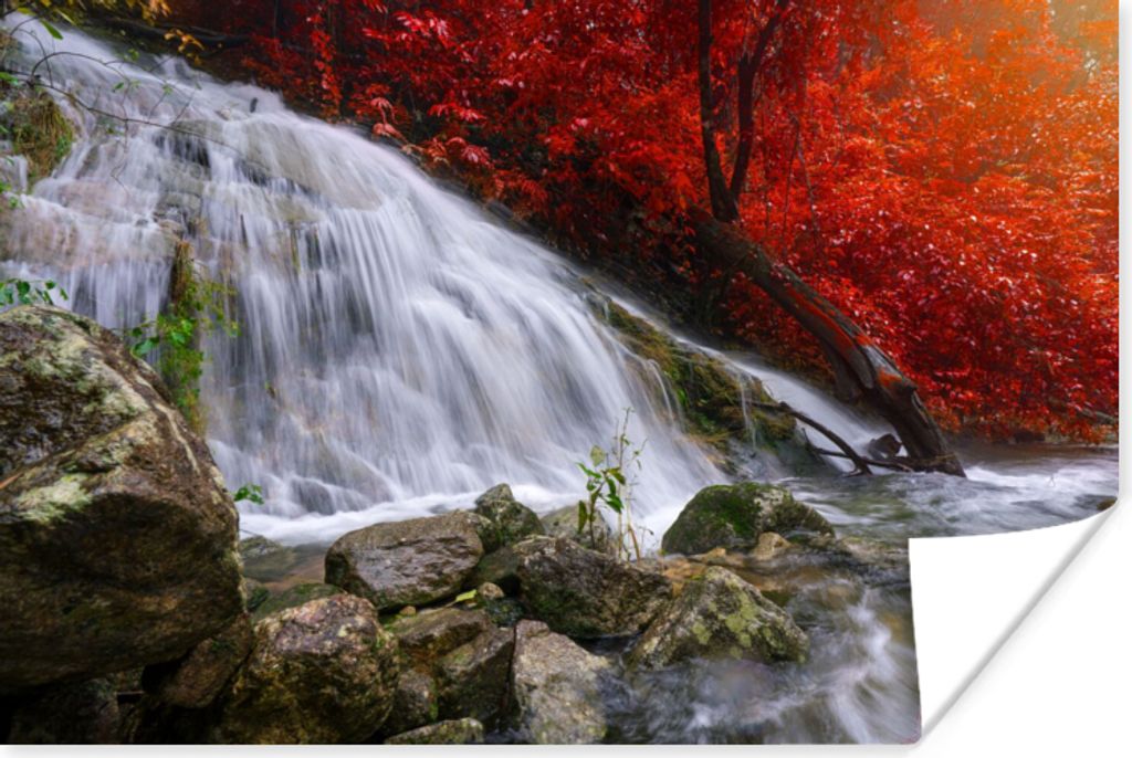MuchoWow Poster Wasserfall - Felsen - Wasser - Herbst 180x120 cm - Fotoplakat