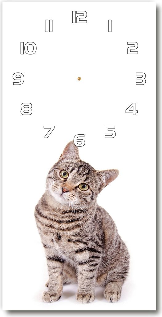 Wanduhr aus Glas – 30x60 cm - Glasbild - Glasuhr - Gehärtetes Glas -Katze
