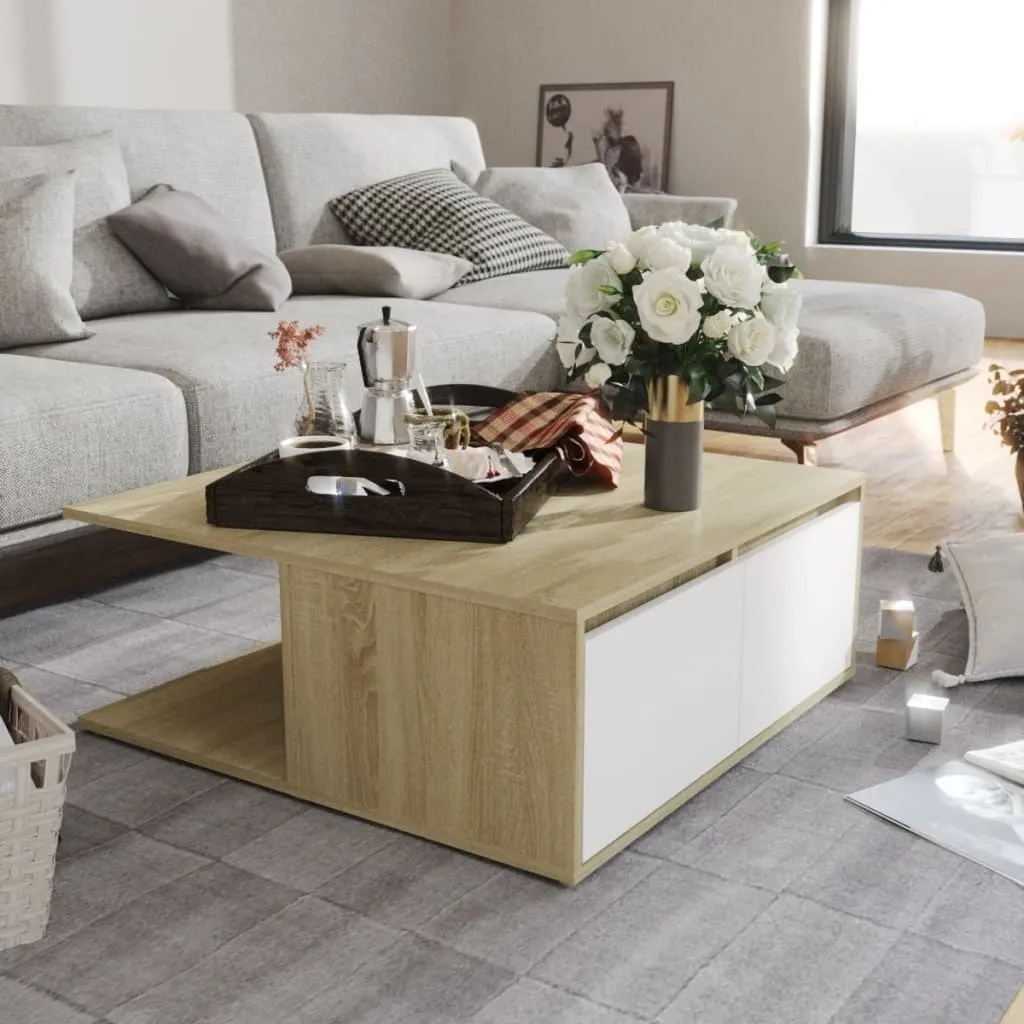 Tavolino Basso vidaXL 80x80x31 cm Rovere e Bianco - Facile da Montare