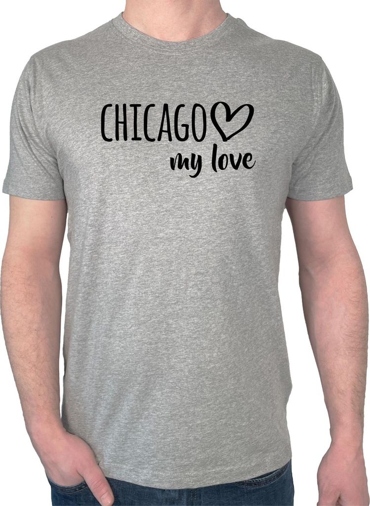 Huuraa Herren T-Shirt Chicago my love XXL Sport Grey Bio Baumwolle Fairtrade Herrenshirt Geschenkidee