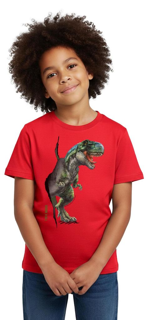 Spreadshirt T-Rex World Durch Die Wand Kinder T-Shirt, 122/128 (7-8 Jahre), Rot