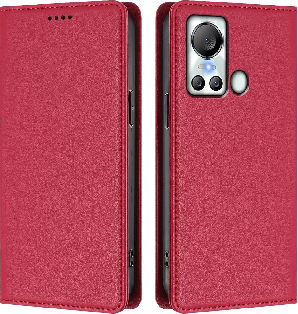 Handyhülle für itel S18/itel Vision 5, Kunstleder Klapphülle Stoßfeste Magnetische Hülle mit Ständer Rot