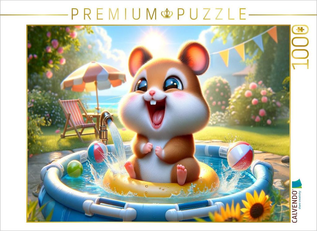 CALVENDO Puzzle Sommertage und Planschvergnügen: Ein Hamster entdeckt das Wasser | 1000 Teile Lege-Größe 64x48cm Foto-Puzzle für glückliche St...