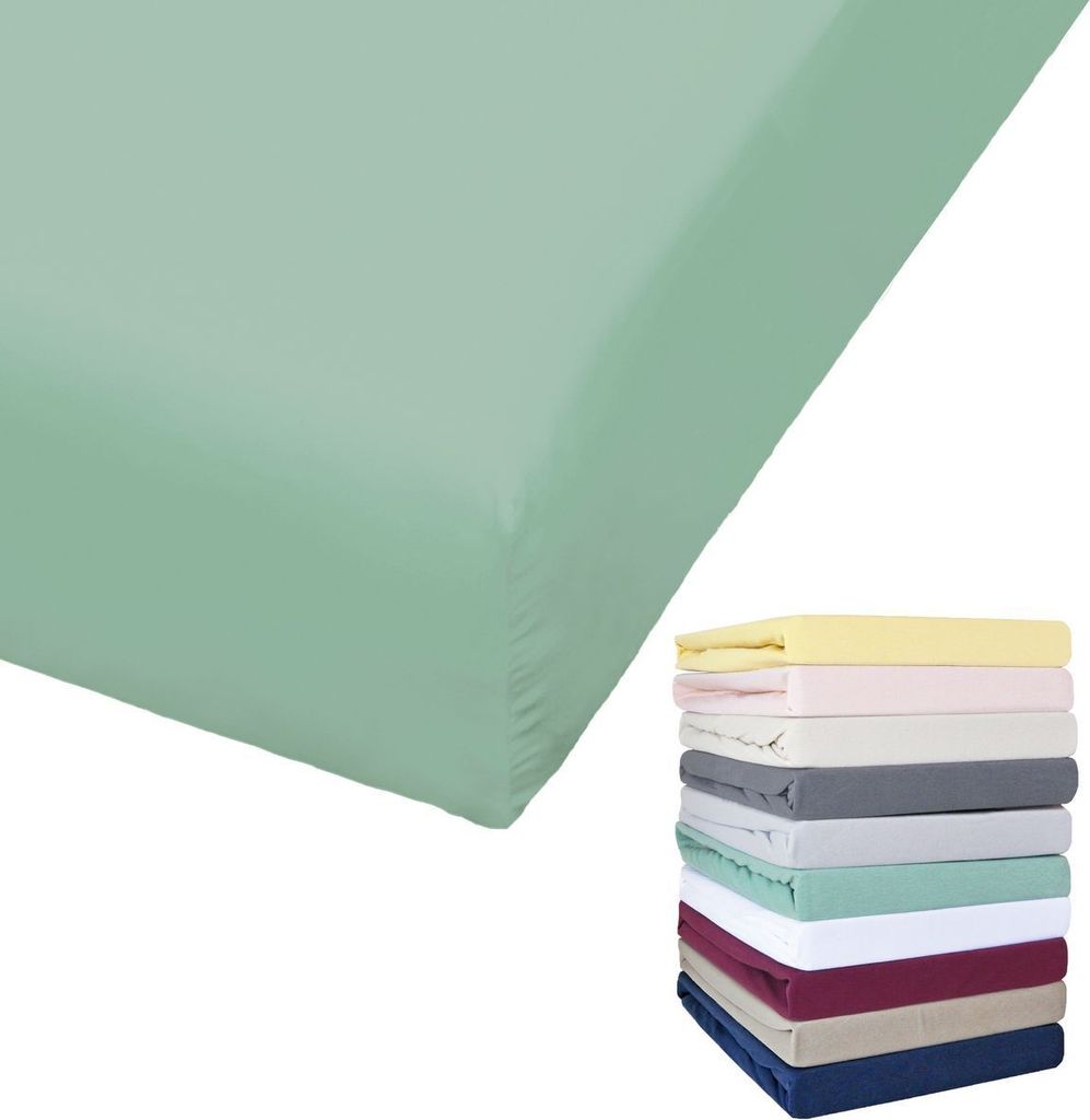Bierbaum Jersey Spannbettlaken 27cm Steghöhe 90x190-100x200 / 140-160x200 / 180-200x200 cm Grau Gelb Weiß Grün Blau, Farbe:Jade Grün, Größe:1...