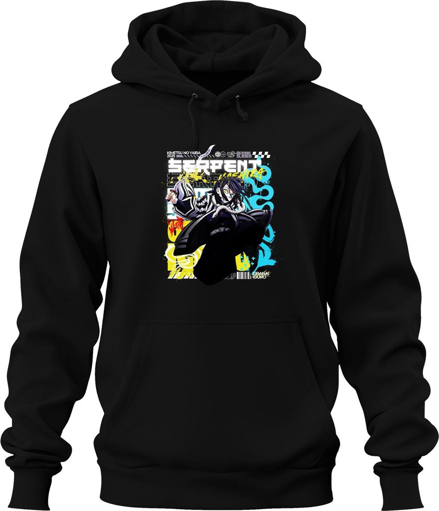 Demon Slayer Obanai Iguro Schlange Hashira Anime Japan Y2K Streetwear Uni Hoodie Kapuzenpullover, Schwarz, L