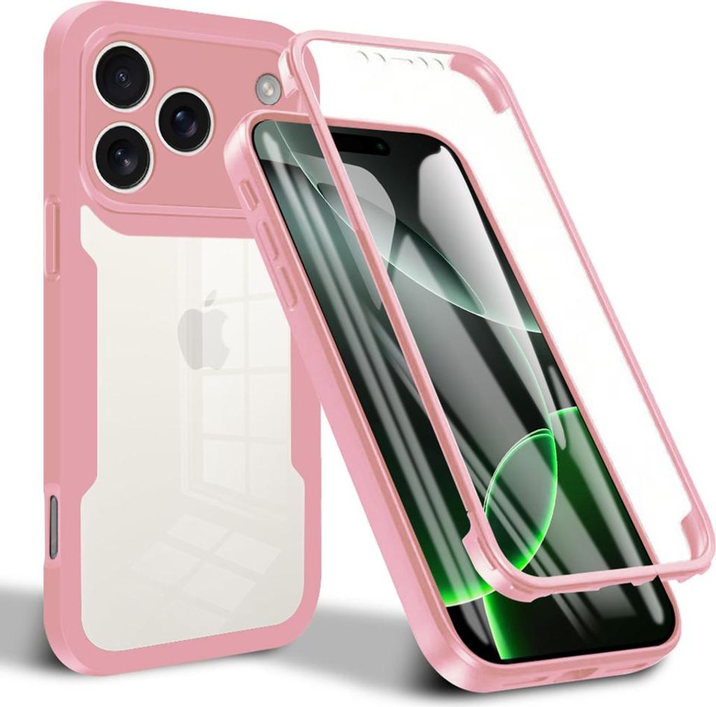 Schutzhülle für iPhone 17 Pro, Eingebautem Displayschutz 360 Grad Komplettschutz Handyhülle Pink