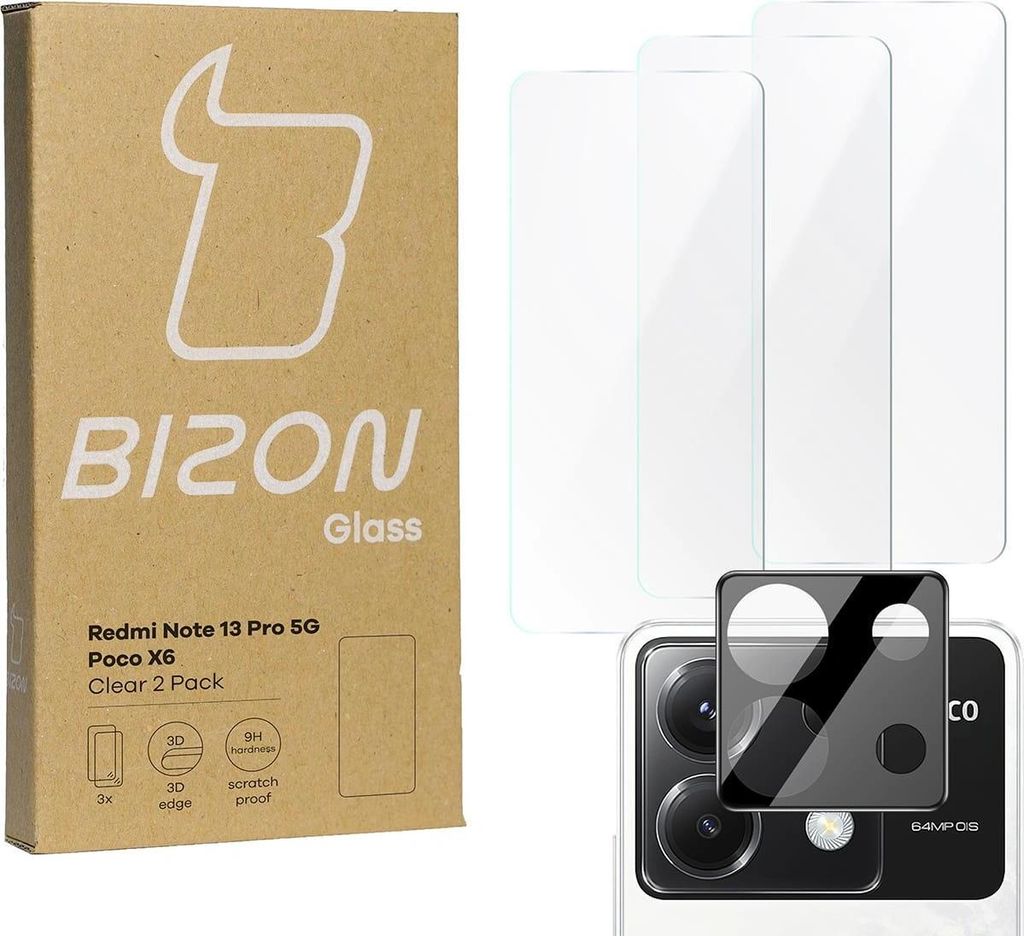 BIZON Clear 3x Bildschirmglas + Kameraglas Xiaomi Poco X6 / Produktbild 