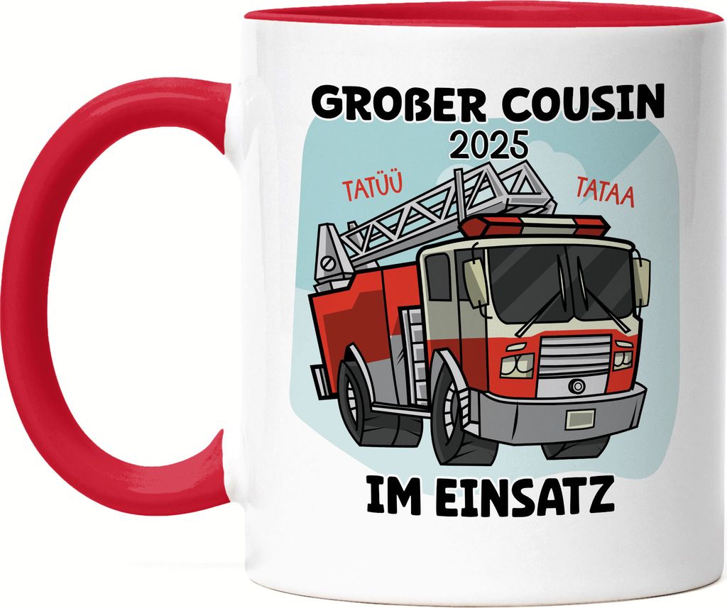 Großer Cousin Im Einsatz 2025 Tasse Rot Feuerwehrauto Feuerwehrmann Cousins Familie Beschützer Retter