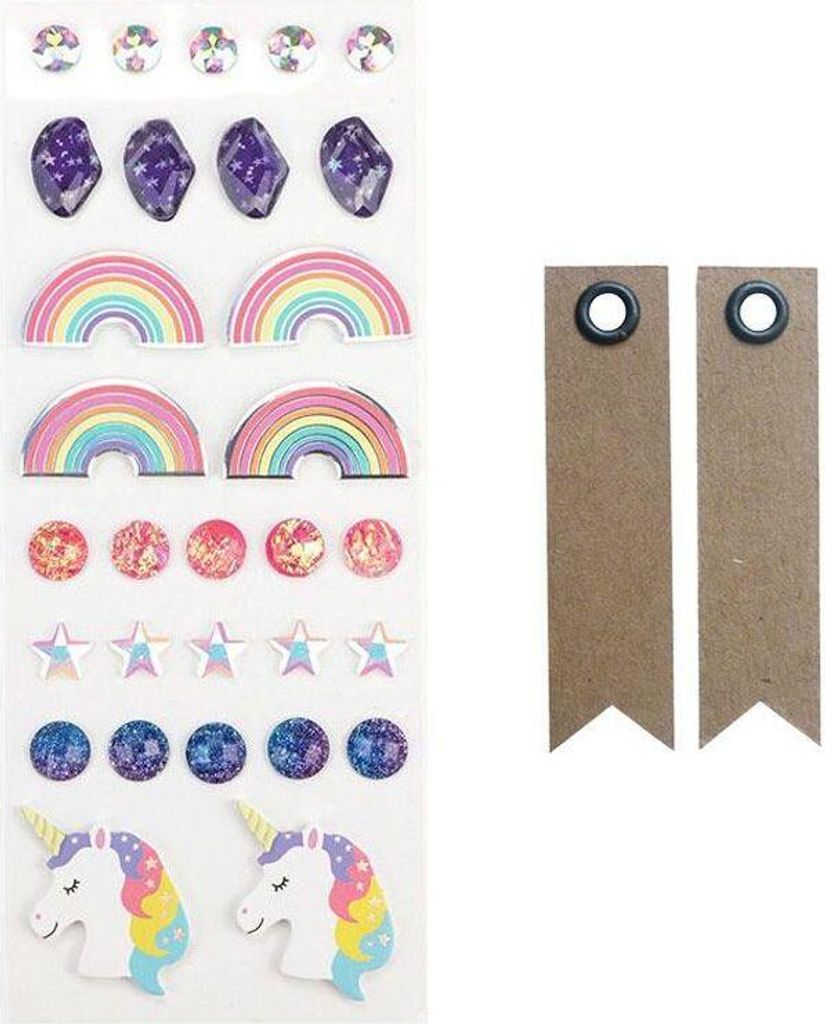 30 3D-Aufkleber - Regenbogen + 20 Wimpel Kraft Etiketten