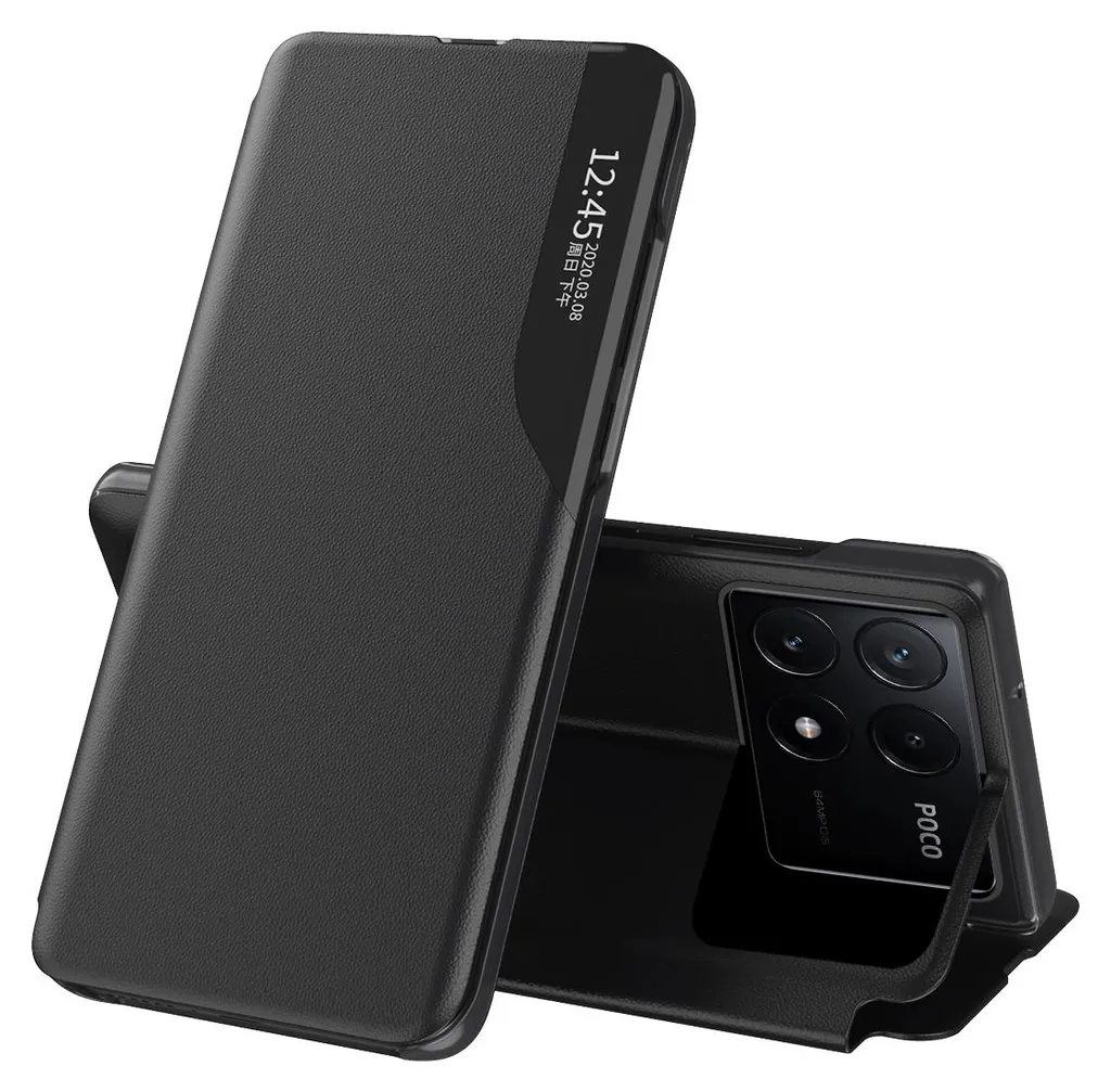 Custodia Flip Xiaomi Poco X6 Pro / Redmi K70E - Pelle Nera con Finestra