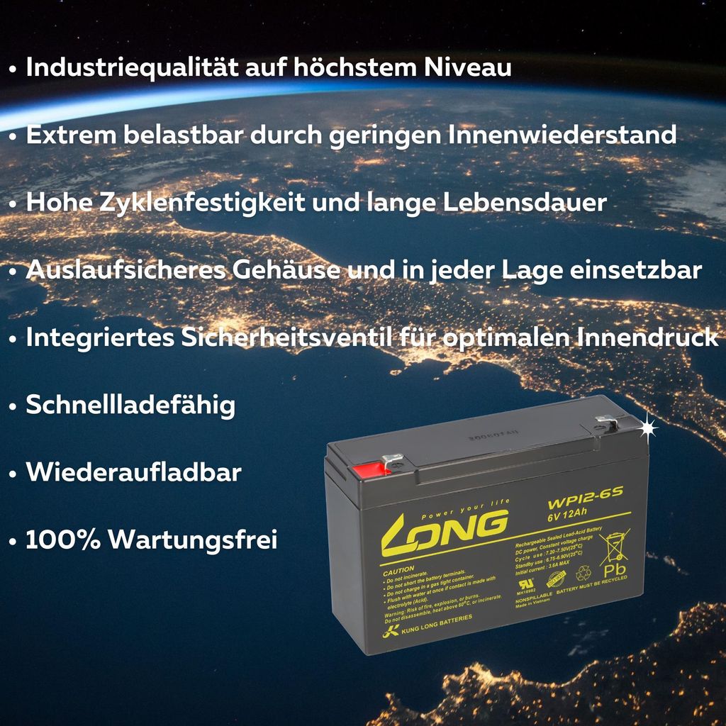 Bleiakku kompatibel Smoby 6V 12Ah AGM Blei 10Ah