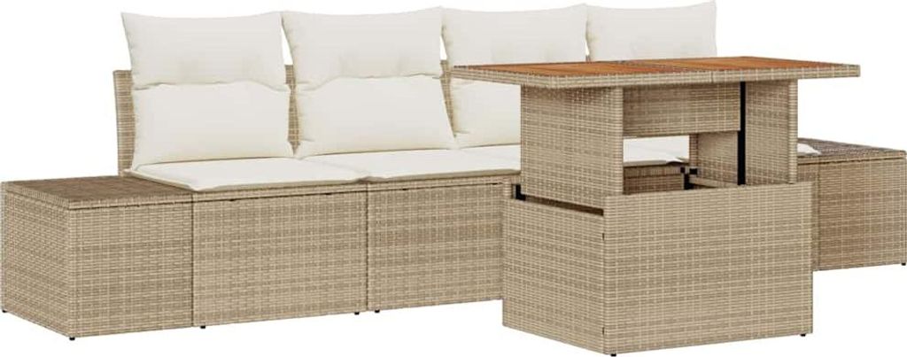 Garten-Sofa-Set mit Speicher 5 pcs Beige Poly Rattan