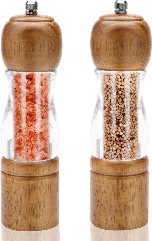 2 houten pepermolens, navulbaar, met keramische maalwerken Productafbeelding 