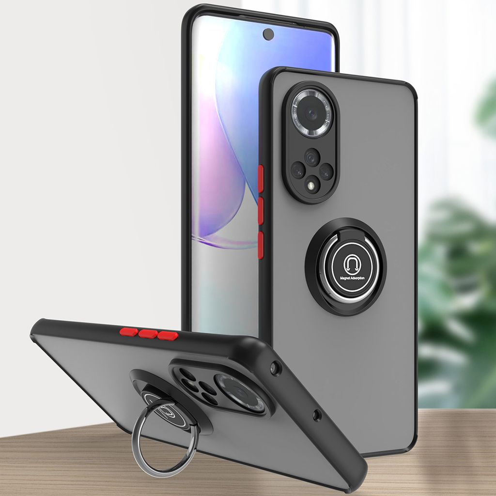 Huawei Nova 9 Hülle, Ring Halter Ständer Matte Transluzent TPU Rahmen Stoßfest Schutzhülle für Huawei Nova 9 Dunkelgrau