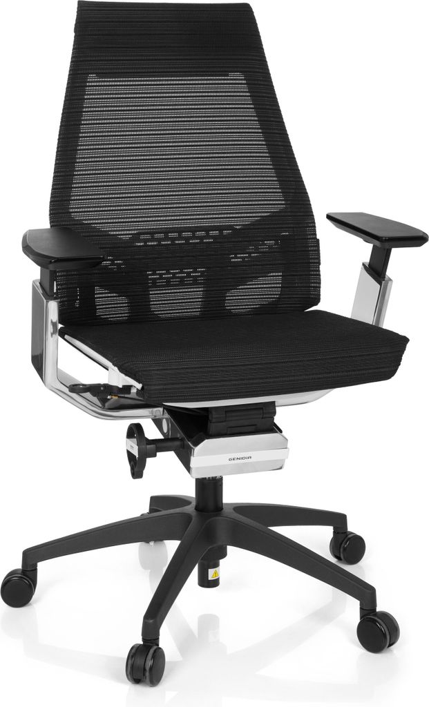 hjh OFFICE Profi Bürostuhl GENIDIA SMART WHITE CM Ergonomischer Schreibtischstuhl mit Armlehnen Netzstoff Schwarz/Weiß/Chrom Drehstuhl für Büro...