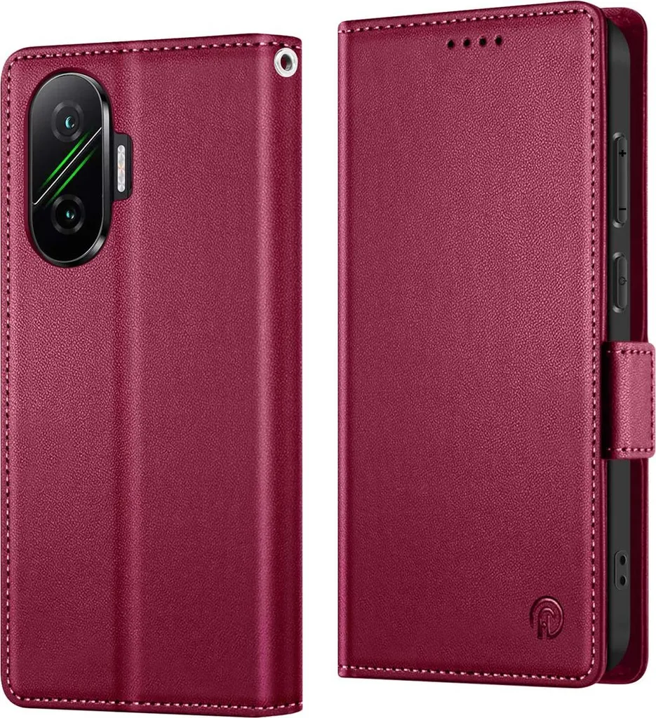 Avizar, Custodia magnetica per Poco F7 con porta carte e scomparto, rosso vino