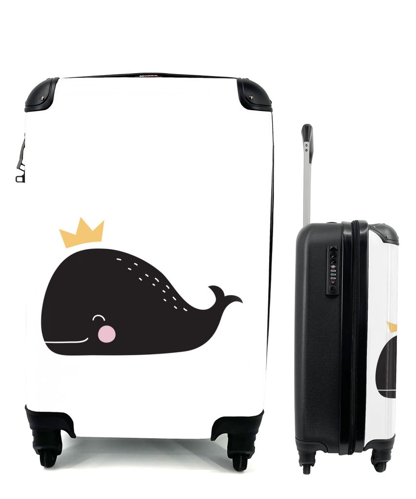 MuchoWow Koffer Handgepäck Trolley Rollkoffer Kleine Reisekoffer mit 4 Rollen - Wal - Krone - Illustration - Cabin Size < 55x40x23 cm & 55x40x20...