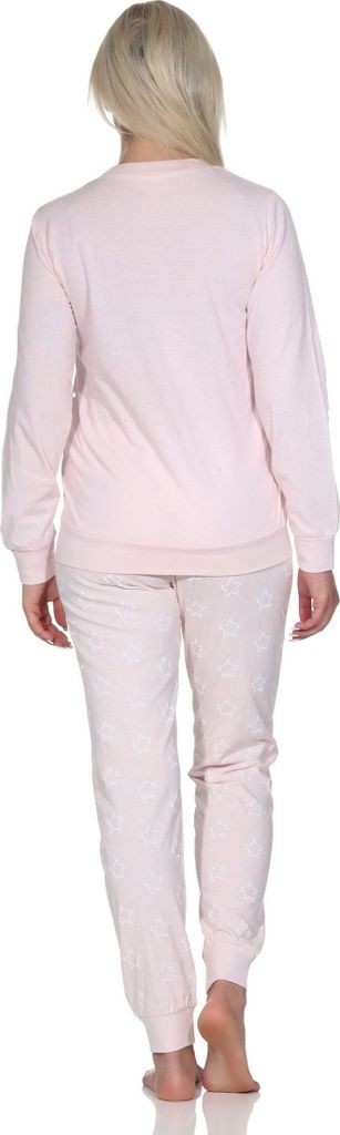 Normann Damen langarm Schlafanzug mit Bündchen in wunderschöner Sternenoptik ; rose , 44