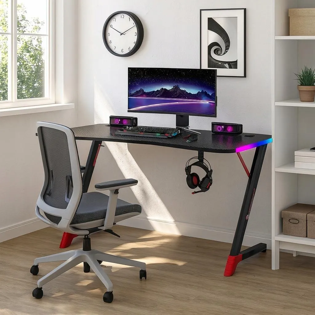 Scrivania da Gioco Nera 140x60 Ekspand - LED RGB e Design Ergonomico - 11