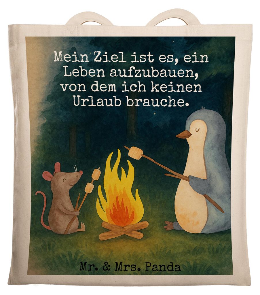 Mr. & Mrs. Panda Shopping Tasche Pinguin Lagerfeuer Design - Weiß - Geschenk, Job, Neustart, Büro, Büchertasche, dokumententasche, Arbeit, Tote ...