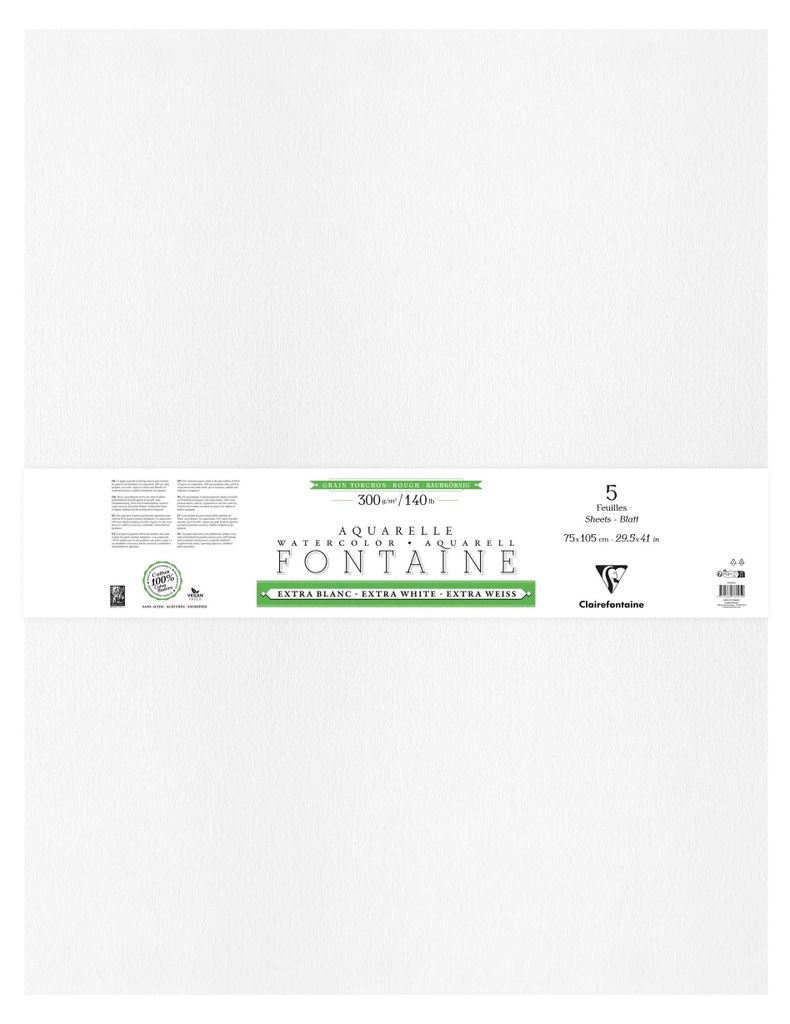 Clairefontaine Fontaine Extraweiß Torchon/rau, Pkg 5 Bogen 75x105cm 300g 976095C