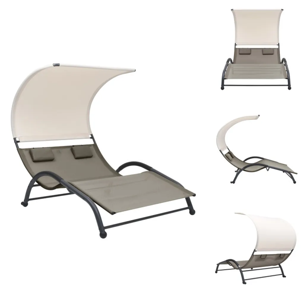 vidaXL Transat double avec pare-soleil Textilene taupe 190 x 130 cm