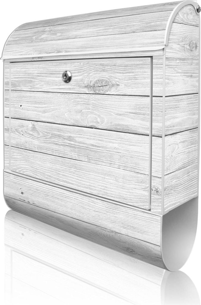 banjado Design Briefkasten Stahl weiß mit Zeitungsfach pulverbeschichtet "Weiß Gebeizt" 38x46x12,5cm & 2 Schlüssel - Postkasten A4 Einwurf inkl....