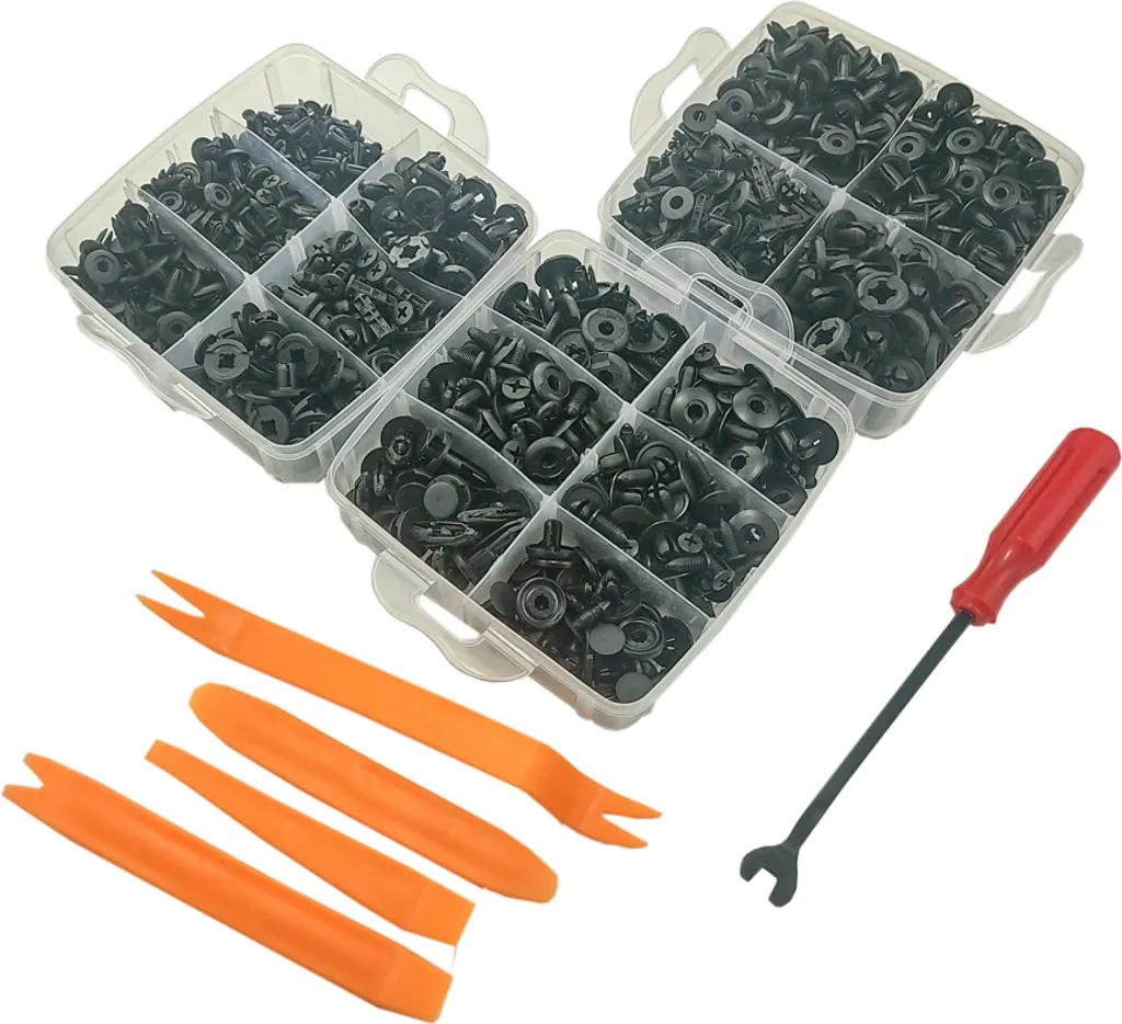 Kit 625 Clip Di Fissaggio Auto – 16 Tipi Di Rivetti Universali In Plastica Nera Per Paraurti, Parafanghi, Interni + 5 Attrezzi
